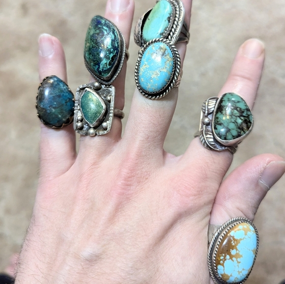 UNLISTED Jewelry - Malachite OR Turquoise w Solid Sterling Silver Bezeled RING - Picture 2 of 2